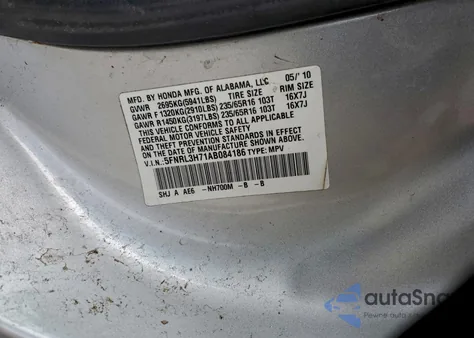 2010 Honda Odyssey Exl from USA, damaged, VIN 5FNRL3H71AB084186